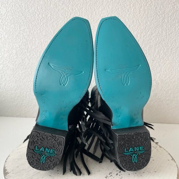 Lane SENITA FALLS Black Cowboy Boots Fringe Western Tall Snip Toe Womens Size 5 - Picture 10 of 13